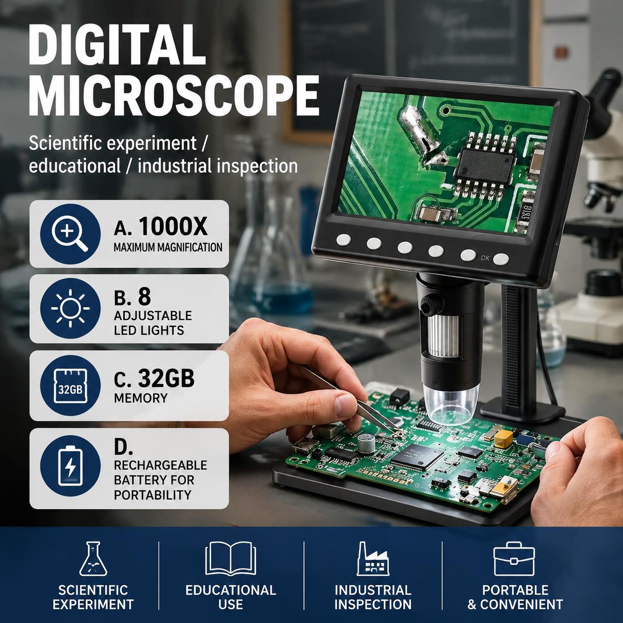 Inspection Microscope 1000x Ma - Diy Electronics Microscope incelemesi ve fiyatı